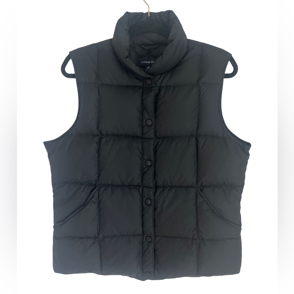 Lands' End Women's Black Classic Quilted Down Puffer Vest Size M